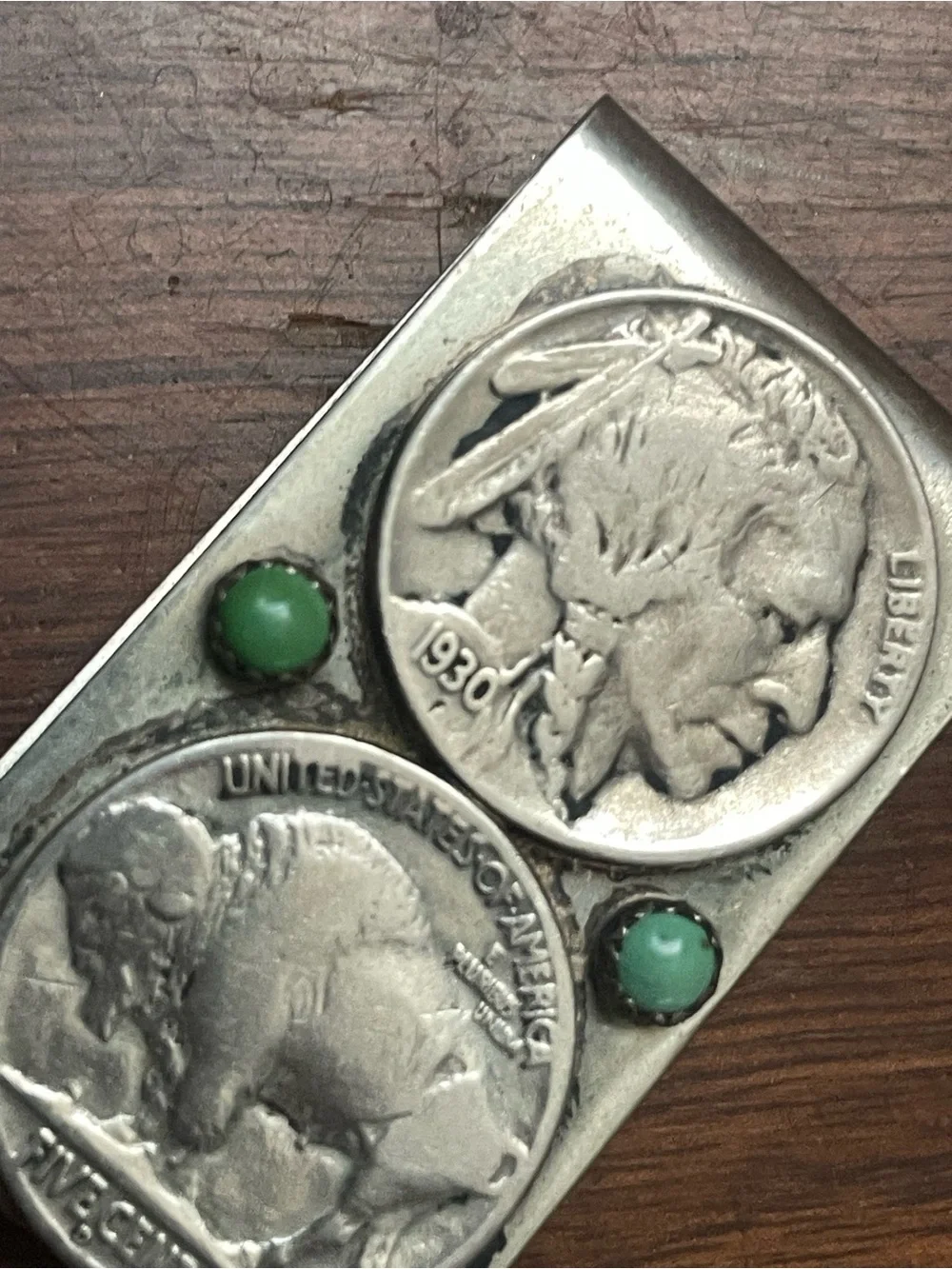 Vintage Buffalo Nickel -Inlay Money Clip with Turquoise Stone Accents